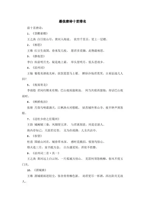 最佳唐诗十首排名