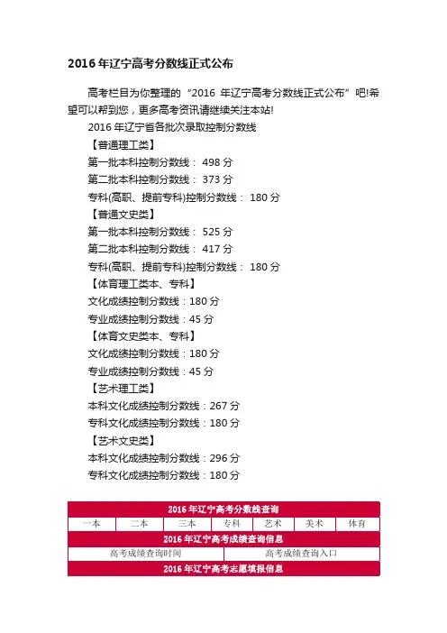 2016年辽宁高考分数线正式公布