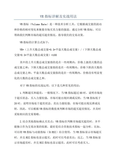 VR指标详解及实战用法