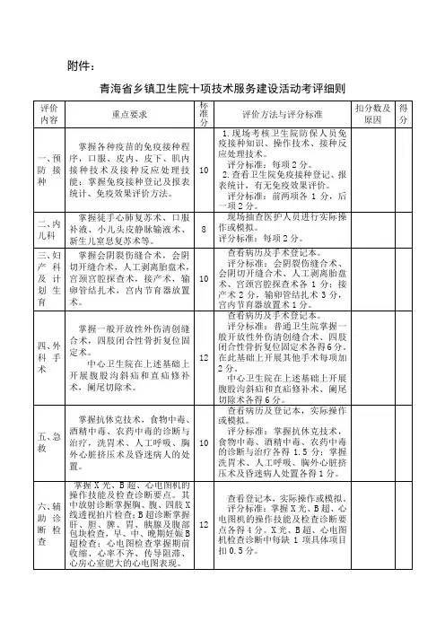 卫生院十项技能细则