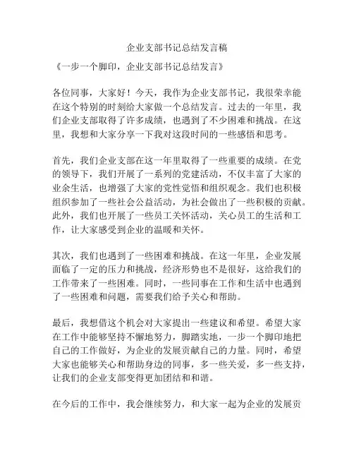 企业支部书记总结发言稿