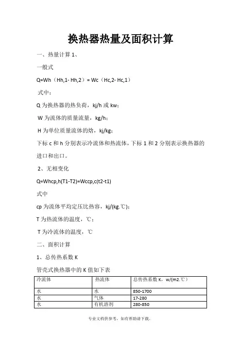 换热器的换热面积计算