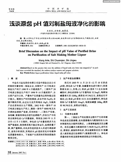 浅谈原卤pH值对制盐母液净化的影响