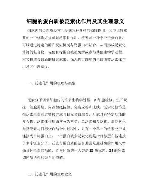 细胞的蛋白质被泛素化作用及其生理意义