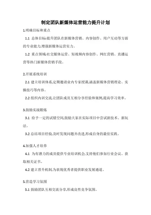 制定团队新媒体运营能力提升计划