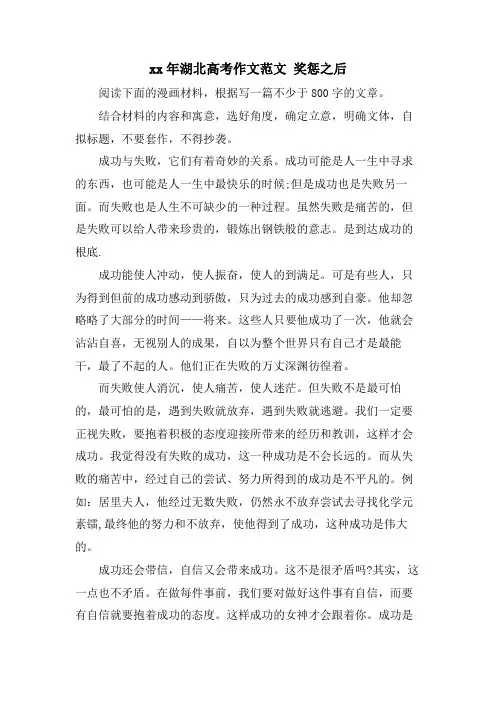 湖北高考作文范文奖惩之后