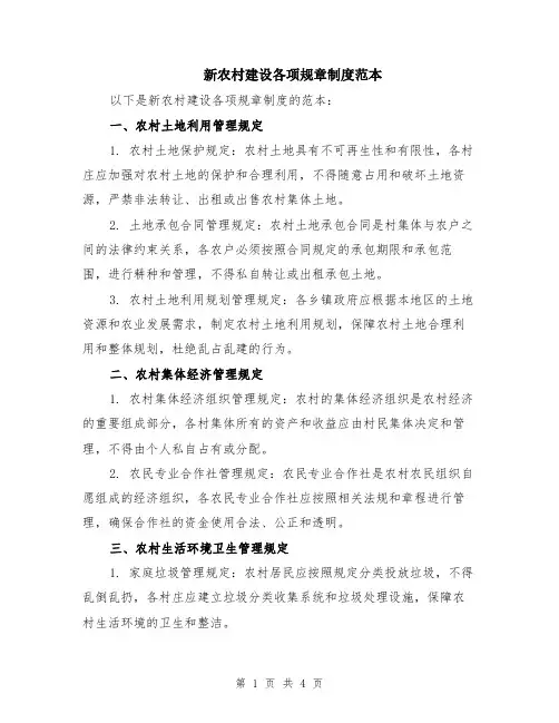 新农村建设各项规章制度范本（2篇）