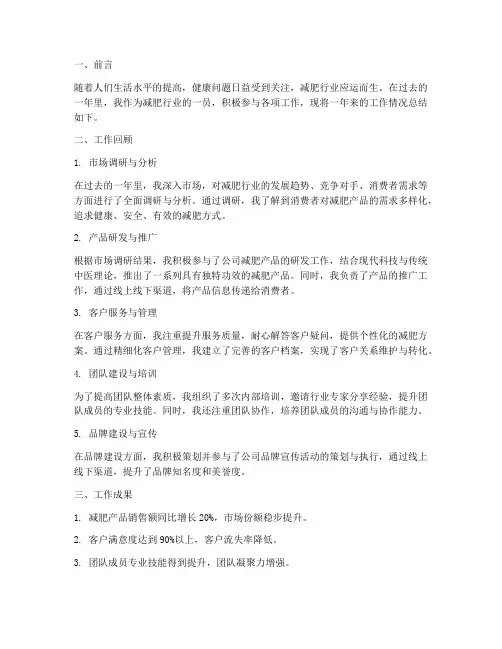 减肥行业工作总结范文
