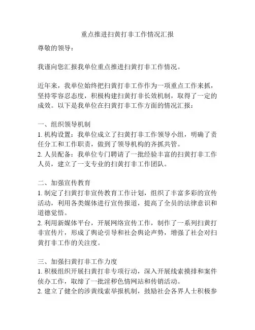 重点推进扫黄打非工作情况汇报