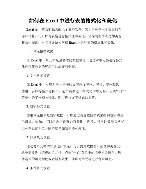 如何在Excel中进行表的格式化和美化