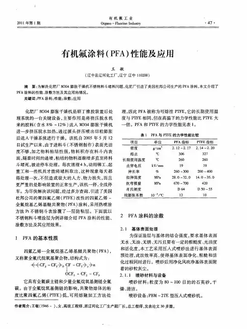 有机氟涂料(PFA)性能及应用
