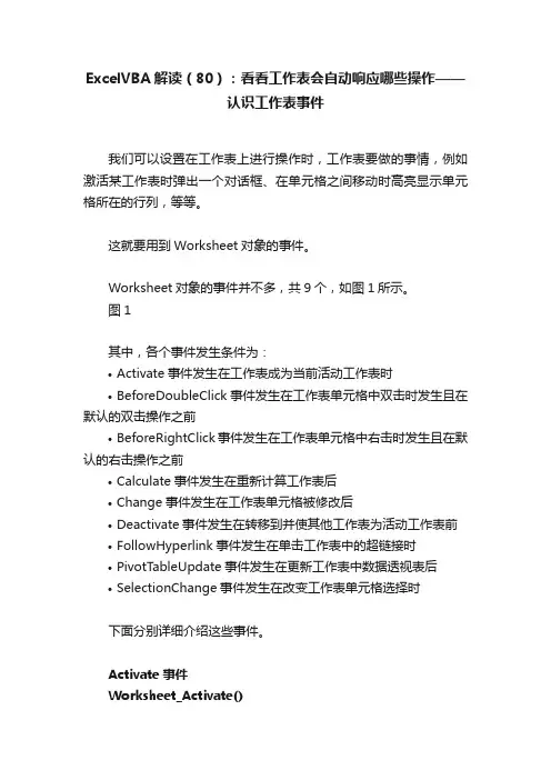 ExcelVBA解读（80）：看看工作表会自动响应哪些操作——认识工作表事件