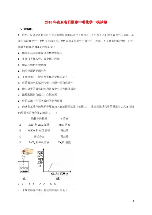 山东省日照市2016年中考化学一模试卷(含解析)