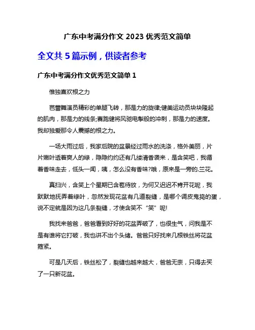 广东中考满分作文2023优秀范文简单