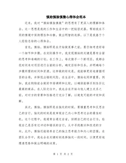 慎始慎独慎微心得体会范本