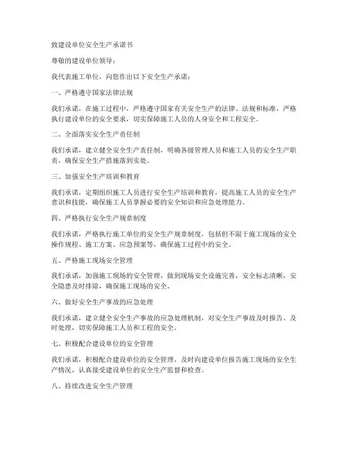 致建设单位安全生产承诺书