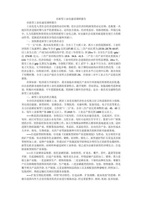市新型工业化建设调研报告