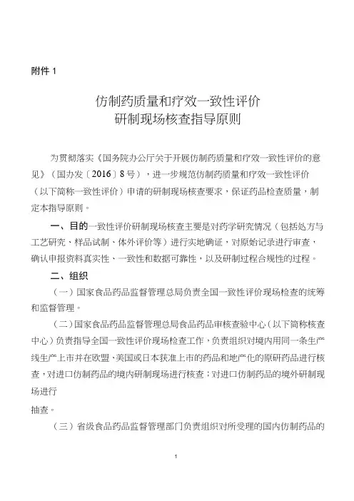 仿制药质量和疗效一致性评价研制现场核查指导原则