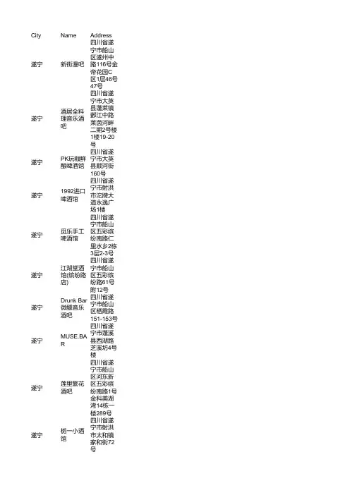 遂宁酒吧企业商家名录大全233家(2021年7月更新)