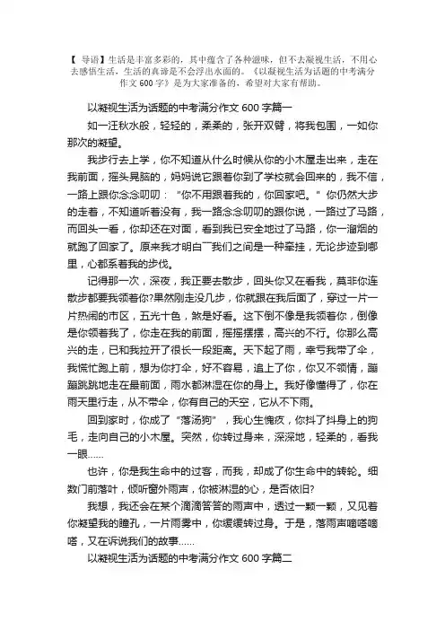 以凝视生活为话题的中考满分作文600字