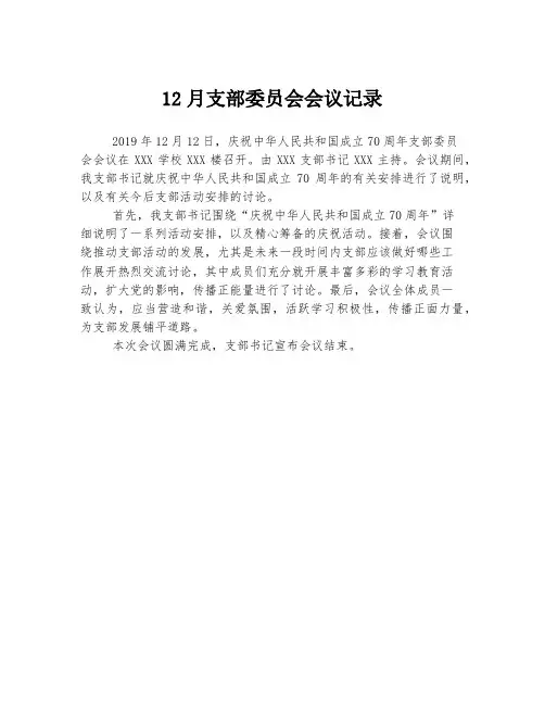 12月支部委员会会议记录