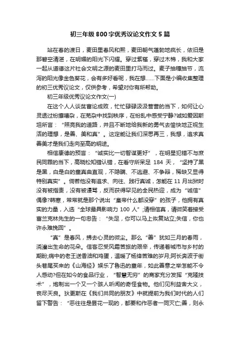 初三年级800字优秀议论文作文5篇