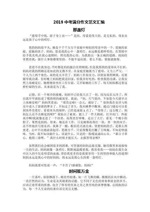 2019中考满分作文范文汇编