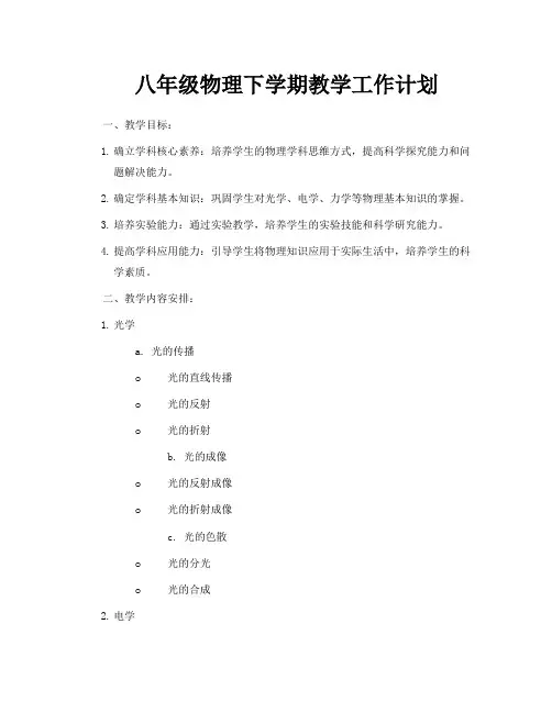 八年级物理下学期教学工作计划