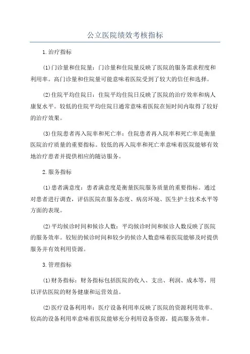 公立医院绩效考核指标