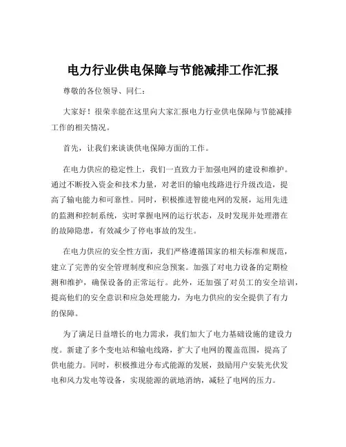 电力行业供电保障与节能减排工作汇报