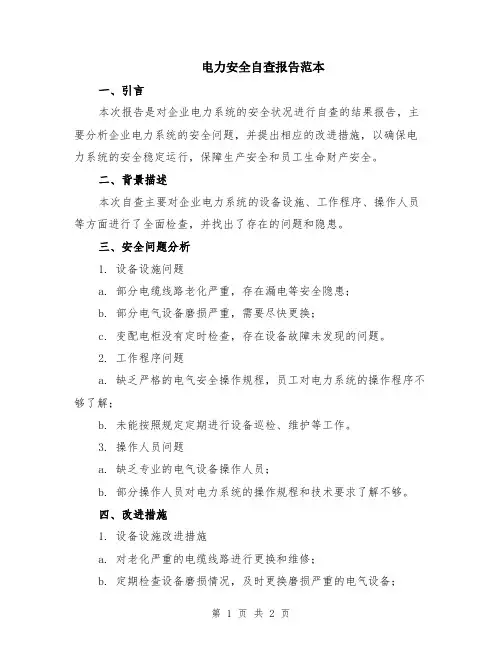 电力安全自查报告范本