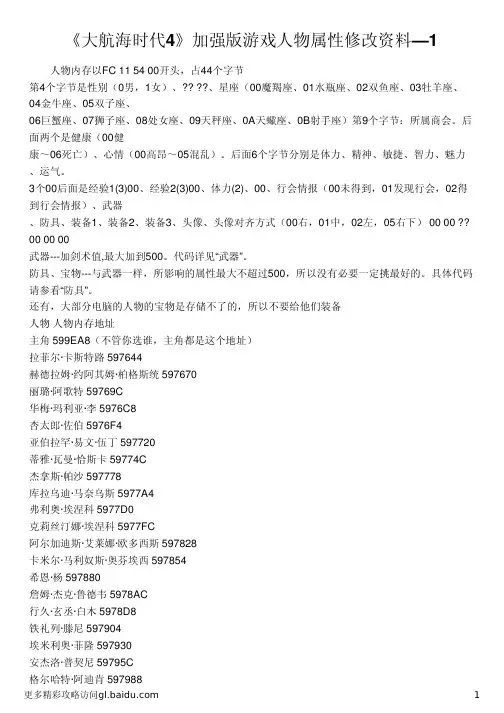 《大航海时代4》加强版游戏人物属性修改资料—1