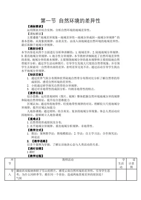 5.1自然环境的差异性教案高中地理选择性必修1