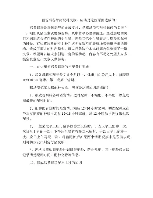 猪场后备母猪配种失败,应该是这些原因造成的!
