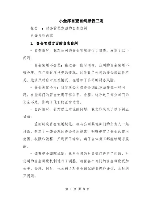 小金库自查自纠报告三则
