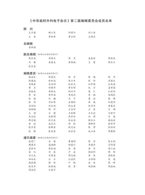 《中华肩肘外科电子杂志》第二届编辑委员会成员名单