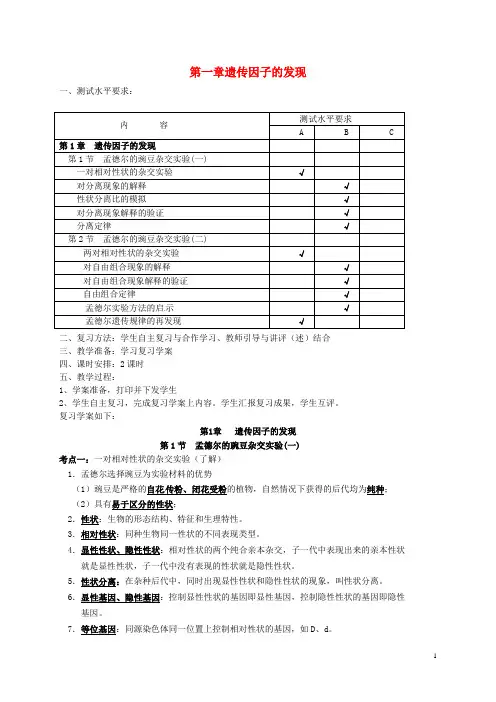 湖南省新田县第一中学高中生物第一章《遗传因子的发现》复习学案新人教版必修2