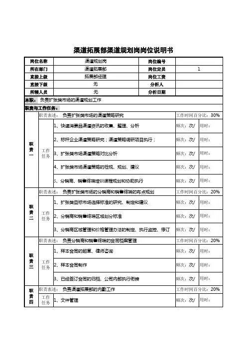 渠道拓展部渠道规划岗岗位说明书