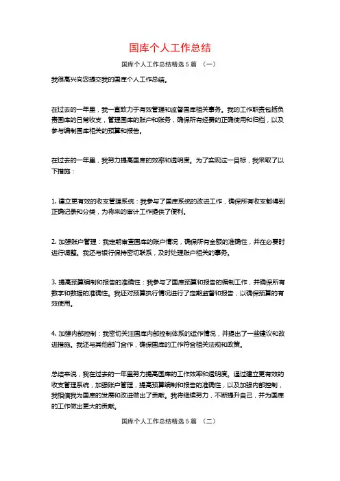 国库个人工作总结5篇