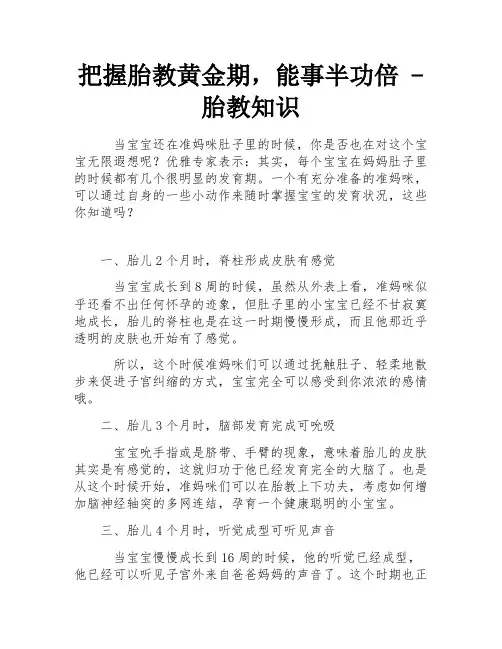把握胎教黄金期,能事半功倍 - 胎教知识