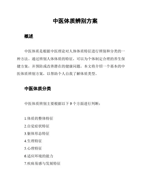 中医体质辨别方案