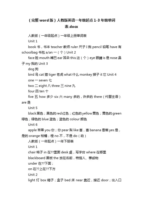 （完整word版）人教版英语一年级起点1-3年级单词表.docx