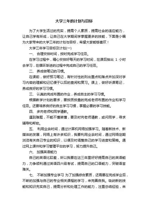 大学三年的计划与目标