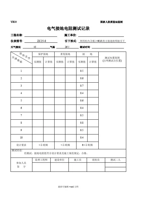 人防_电气接地电阻测试记录_填写模板