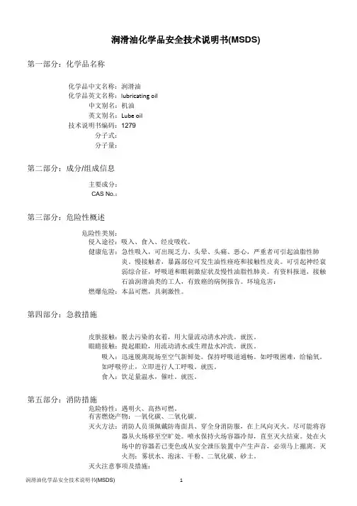 润滑油MSDS