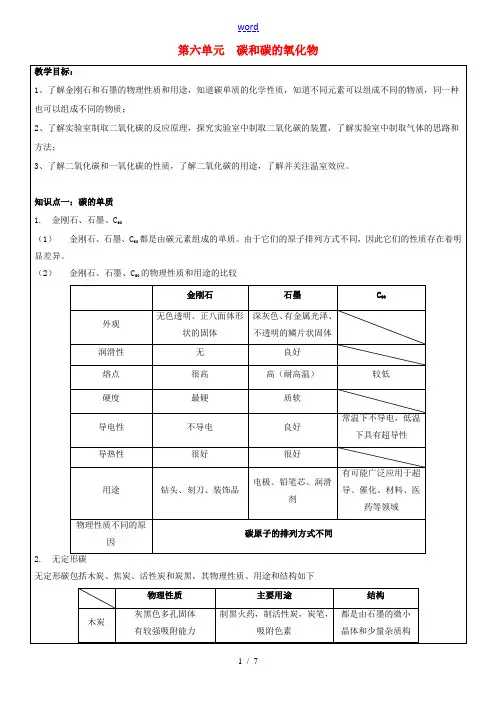 九年级化学上册 第六单元 碳和碳的氧化物教案 新人教版-新人教版初中九年级上册化学教案
