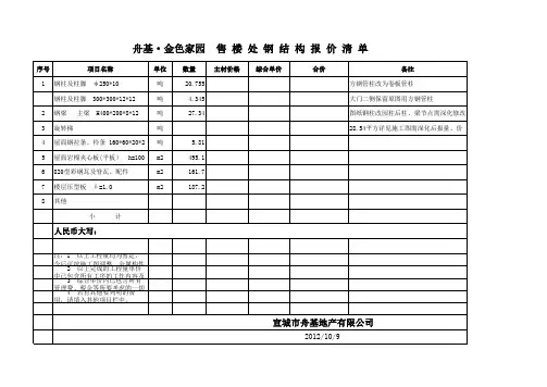 售楼处钢构报价清单