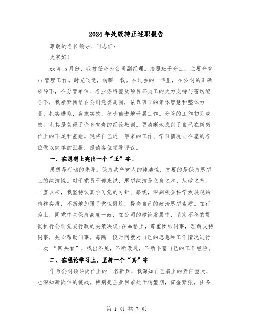2024年处级转正述职报告（2篇）