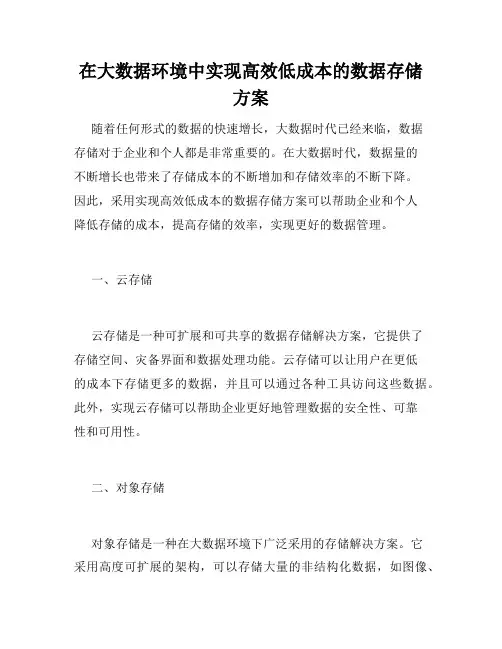 在大数据环境中实现高效低成本的数据存储方案