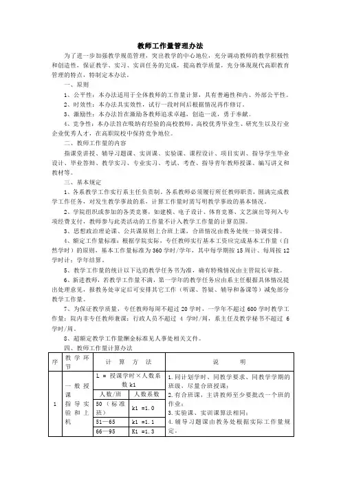 教师工作量管理办法 
